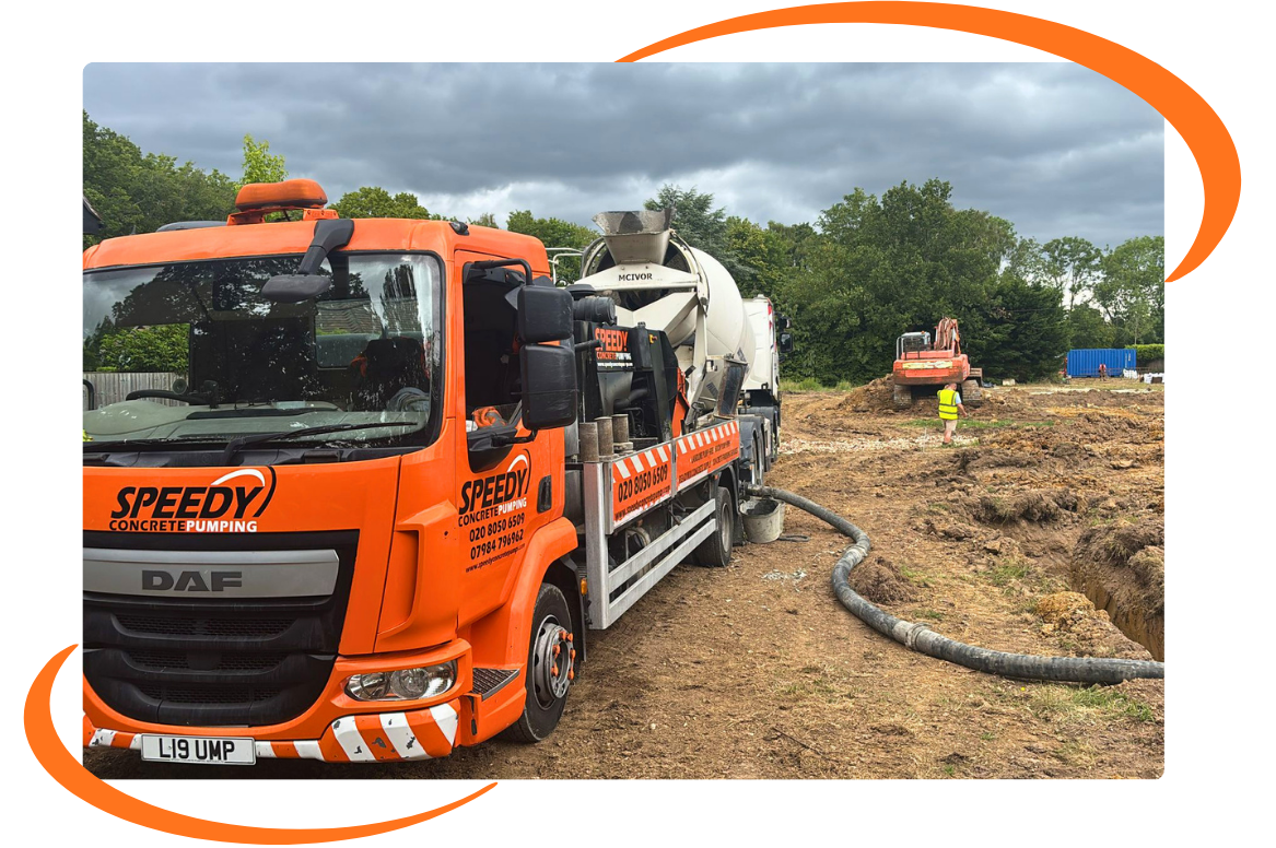 Compact concrete line pump on a residential driveway